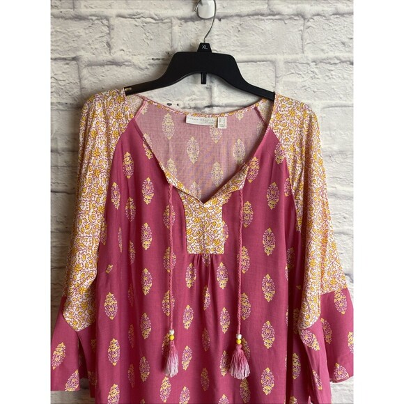 Susan Graver Women’s Boho Beachy Woven Printed Tunic Top Size Large - Picture 2 of 7